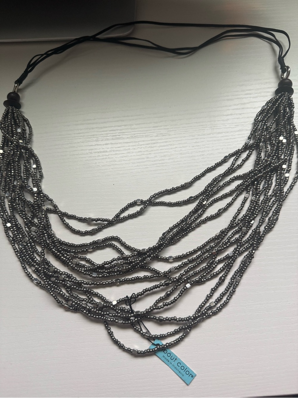 Boutique Multi-Strand Gunmetal Beaded Statement Necklace 17” NWT - Picture 3 of 5